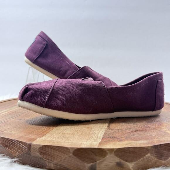 TOMS Shoes Womens Size 7 Burgundy Classic Alpargata Slip On Flats Canvas Comfort - Picture 7 of 14